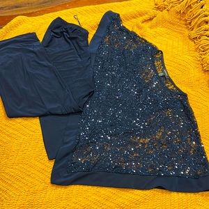 R&M Richards Long Formal Poncho Pant Suit in Navy Blue - Size 14 - Worn Once